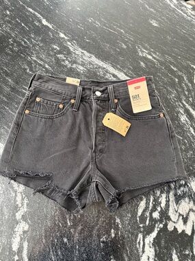 Levi's 501 Black Distressed High-Rise Button-up Jean Shorts, NWT